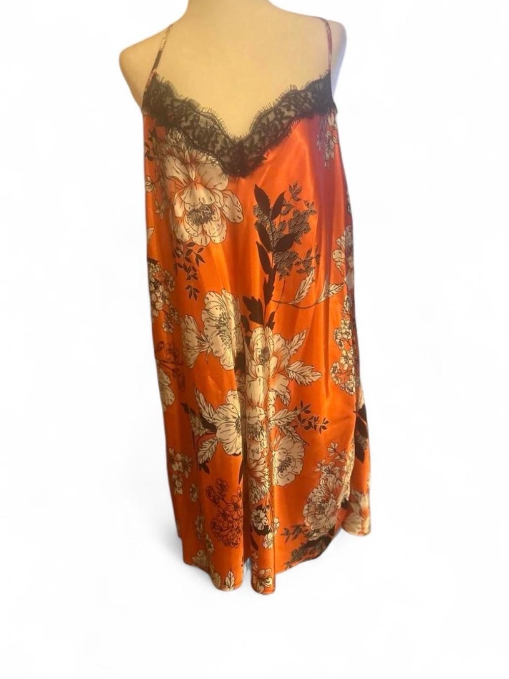 Secret Treasures Coral and Black Floral Satin Slip
